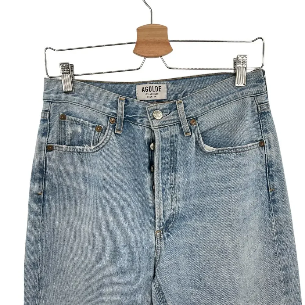 Agolde Riley High Rise Straight Crop Jeans Denim‎ Shatter Wash Blue Size 27
